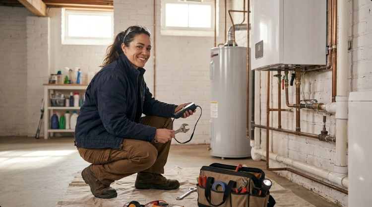 Plumber testing black iron gas piping connections and pressure gauges during gas line repair Greenwich Village Manhattan